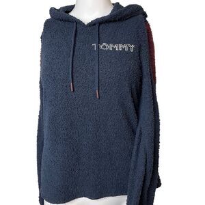 Tommy Hilfiger Terrycloth Pullover Hoodie Navy Blue and Red Size Small